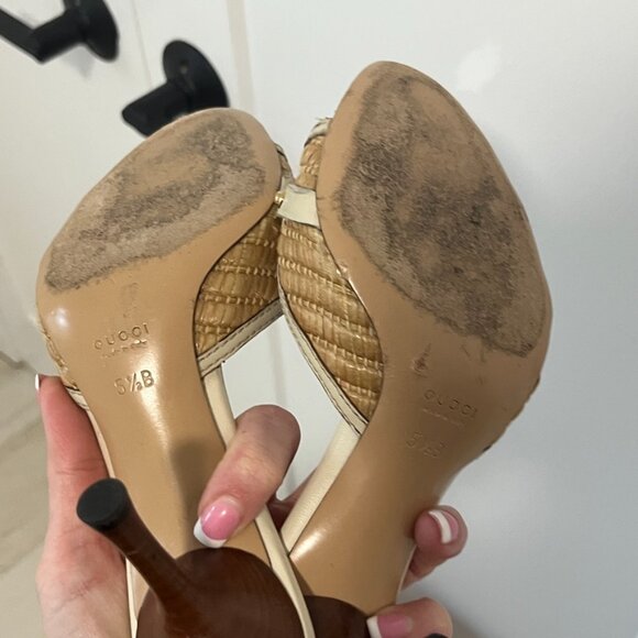 Gucci Rattan & Bamboo White Kitten Heels Size 5.5 - Picture 9 of 9